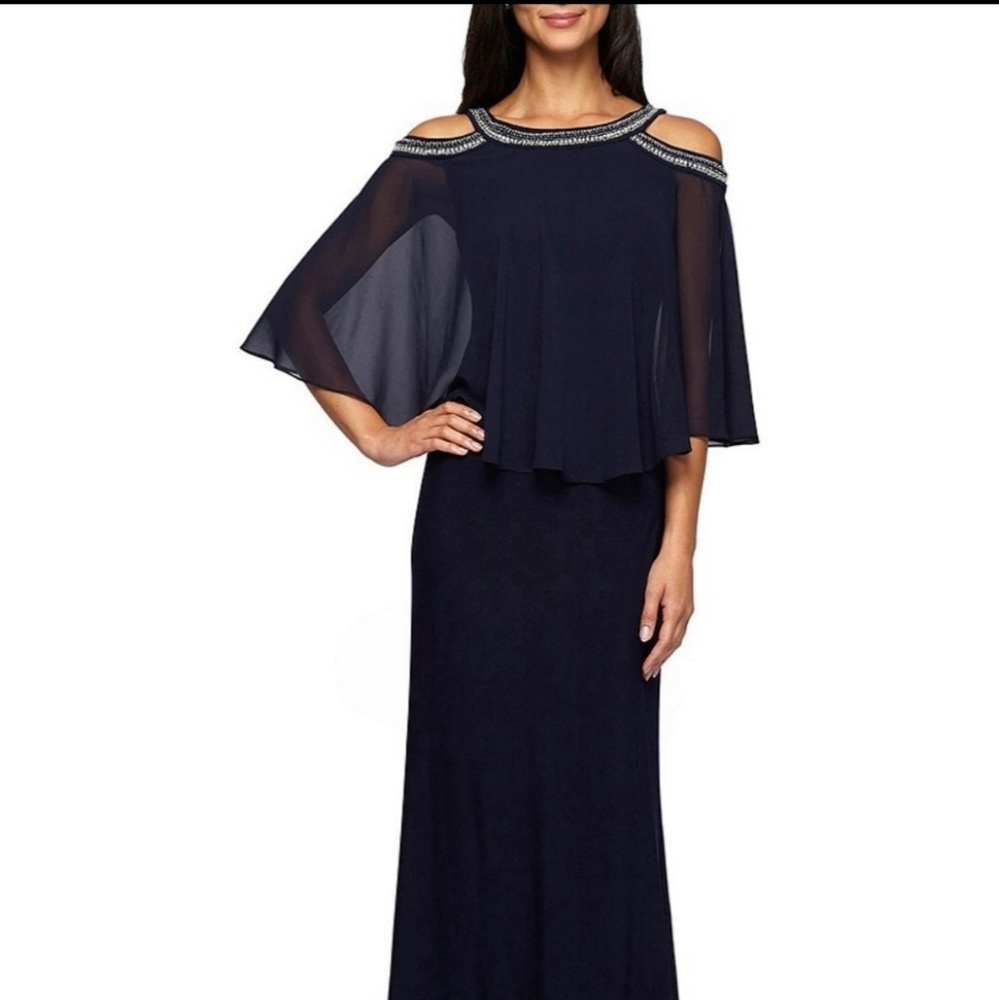 Alex Evenings Cold Shoulder Popover Gown